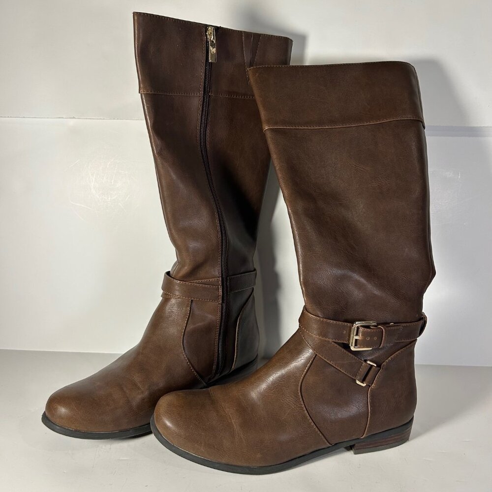 Women's Banana Republic Brown Leather Riding Boot Size 9 Buckles and Zipper